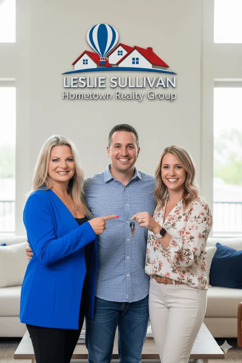 Leslie Sullivan celebrating a successful closing with happy clients